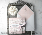 HOCHZEITS EINLADUNGEN vintage Spitze / rustikale Spitze Vintage Spitze Erschwingliche Hochzeitskarten Elegante Einladungen Grau und Blush Pink8