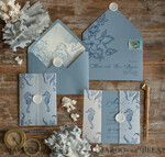 HOCHZEITS EINLADUNGEN Pass zur Liebe / Strandhochzeits-Einladungen Strandstaubige blaue Hochzeitseinladungen Vellum-Verpackung Hochzeitseinladungen mit Seepferdchen Wachssiegel Hochzeitskarten7