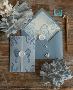 HOCHZEITS EINLADUNGEN Pass zur Liebe / Strandhochzeits-Einladungen Strandstaubige blaue Hochzeitseinladungen Vellum-Verpackung Hochzeitseinladungen mit Seepferdchen Wachssiegel Hochzeitskarten7