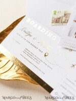 HOCHZEITS EINLADUNGEN Pass zur Liebe / Strandhochzeits-Einladungen Weißgoldene Pass-Einladung zur Hochzeit, goldene Flugzeug-Hochzeitseinladungen Boarding Pass, Reisepass-Hochzeitseinladungen im Ausland, Einladungen zur Hochzeitsreise, Reiskarten-Hochzeitsstationery15