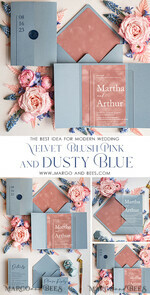 HOCHZEITS EINLADUNGEN Elegante Einladungen Klassische Karten Samtblushrosa moderne Hochzeitskarten, akkurate, staubige blaue rosa Hochzeitskarten, akkurate Hochzeitskarten, luxuriöse samtblushrosa Hochzeits-Einladungen6
