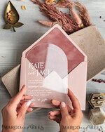 HOCHZEITS EINLADUNGEN Elegante Einladungen Klassische Karten Arch Plexiglas Hochzeitsinvitationsset, Blush Pink Goldene Hochzeitskarten mit RSVP Samtummantelung, Acryl Moderne Hochzeitskarten18