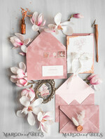 HOCHZEITS EINLADUNGEN Elegante Einladungen Klassische Karten Blush Pink Das Hochzeitseinladungsset, Luxushochzeitseinladungen Samtumschlag, Elegante Hochzeitseinladung Suite, Goldene Deckle-Kante Papierhochzeitseinladungen9