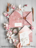 HOCHZEITS EINLADUNGEN Elegante Einladungen Klassische Karten Blush Pink Das Hochzeitseinladungsset, Luxushochzeitseinladungen Samtumschlag, Elegante Hochzeitseinladung Suite, Goldene Deckle-Kante Papierhochzeitseinladungen9