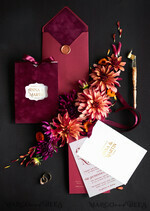 HOCHZEITS EINLADUNGEN Gold / Roségold / Silber / Glitzer Romantische Rote Samt Hochzeitseinladungen, Luxuriöse Goldfolien-Hochzeitskarten, Maßgeschneiderte Burgunderfarbene Pocket-Hochzeitseinladungen, Glamouröse Arabische Hochzeitseinladung Suite.14