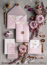 HOCHZEITS EINLADUNGEN Gold / Roségold / Silber / Glitzer Maßgeschneiderte minimalistische Hochzeitseinladungsreihe, romantische Blush-Pink-Hochzeitskarten, glamouröse Goldfolien-Hochzeitseinladungen, luxuriöse Hochzeitsstationery.8