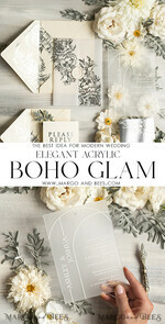 HOCHZEITS EINLADUNGEN Gold / Roségold / Silber / Glitzer Acryl Hochzeitsinvitation Set, Boho Glam Hochzeitskarten, silberne gefrorene Hochzeitseinladungen, elegante Pergament Hochzeitskarten9