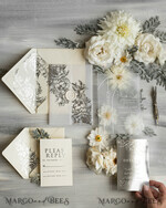 HOCHZEITS EINLADUNGEN Gold / Roségold / Silber / Glitzer Acryl Hochzeitsinvitation Set, Boho Glam Hochzeitskarten, silberne gefrorene Hochzeitseinladungen, elegante Pergament Hochzeitskarten9