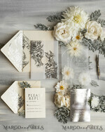 HOCHZEITS EINLADUNGEN Gold / Roségold / Silber / Glitzer Acryl Hochzeitsinvitation Set, Boho Glam Hochzeitskarten, silberne gefrorene Hochzeitseinladungen, elegante Pergament Hochzeitskarten9