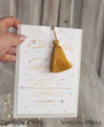 HOCHZEITS EINLADUNGEN Gold / Roségold / Silber / Glitzer Perlenbesetzte maßgeschneiderte elegante reinweiße Gold-Hochzeits-Einladungskarte, Perlen-Hochzeitskarten, luxuriöse Hochzeitspapeterie, goldene Quaste, vellum Perlenetui mit Ihrem Monogramm11