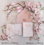 HOCHZEITS EINLADUNGEN Gold / Roségold / Silber / Glitzer Luxus Mangolia Hochzeitseinladungen, Glamour Goldener Glanz Hochzeitseinladungs-Set, Elegante Blush Pink Aquarell Hochzeitseinladungen, Elegante Frühlingshochzeitskarten6