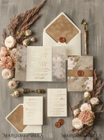 HOCHZEITS EINLADUNGEN Gold / Roségold / Silber / Glitzer Elegante gold-beige nude Hochzeitskarten Luxus goldene Hochzeitsinvitation Suite, Boho Chic goldene Hochzeitskarten Wachssiegel Luxus Set4