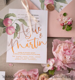 HOCHZEITS EINLADUNGEN Gold / Roségold / Silber / Glitzer Glamour Gold Foil Hochzeitskarten, Elegante Pfirsich Hochzeitsinvitationen, Maßgeschneiderte Pergament Hochzeitskarten mit Schleife, Luxuriöse moderne Hochzeitsstationery10