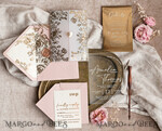 HOCHZEITS EINLADUNGEN Gold / Roségold / Silber / Glitzer Maßgeschneiderte Acryl-Rosa-Gold-Hochzeitseinladung, Glamouröse goldene Nude-Hochzeitseinladungen mit Umschlägen, Moderne goldene Plexi-Hochzeitseinladung Suite mit RSVP, Boho Glam Hochzeitseinladungen mit Wachssiegel.19