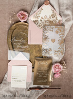 HOCHZEITS EINLADUNGEN Gold / Roségold / Silber / Glitzer Maßgeschneiderte Acryl-Rosa-Gold-Hochzeitseinladung, Glamouröse goldene Nude-Hochzeitseinladungen mit Umschlägen, Moderne goldene Plexi-Hochzeitseinladung Suite mit RSVP, Boho Glam Hochzeitseinladungen mit Wachssiegel.19
