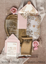 HOCHZEITS EINLADUNGEN Gold / Roségold / Silber / Glitzer Maßgeschneiderte Acryl-Rosa-Gold-Hochzeitseinladung, Glamouröse goldene Nude-Hochzeitseinladungen mit Umschlägen, Moderne goldene Plexi-Hochzeitseinladung Suite mit RSVP, Boho Glam Hochzeitseinladungen mit Wachssiegel.19
