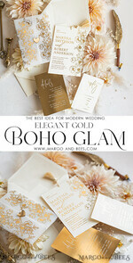 HOCHZEITS EINLADUNGEN Gold / Roségold / Silber / Glitzer Vllum Hochzeitskarten-Set, Boho Glam Hochzeitskarten, Golden Shine Hochzeitseinladungen, Elegante Goldene Hochzeitskarten21