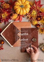 HOCHZEITS EINLADUNGEN Gold / Roségold / Silber / Glitzer Maßgeschneiderte Terrakotta-Hochzeitseinladungen, Boho Pocket Acryl-Hochzeitseinladungen, Rust- und Goldsammlung aus Samt-Hochzeitseinladungen, Burnt Orange Hochzeitseinladungen.17