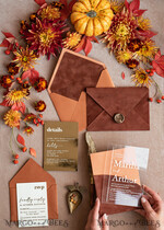 HOCHZEITS EINLADUNGEN Gold / Roségold / Silber / Glitzer Maßgeschneiderte Terrakotta-Hochzeitseinladungen, Boho Pocket Acryl-Hochzeitseinladungen, Rust- und Goldsammlung aus Samt-Hochzeitseinladungen, Burnt Orange Hochzeitseinladungen.17