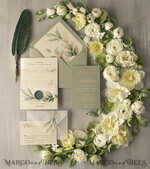 HOCHZEITS EINLADUNGEN Gold / Roségold / Silber / Glitzer Elegante grüne Gold-Hochzeitseinladungen, luxuriöse Einladungskarten für Hochzeiten im Ausland, maßgeschneiderte Oliven-Hochzeitseinladungen, romantisches Griechenland-Hochzeitseinladungspaket.6