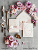 HOCHZEITS EINLADUNGEN Gold / Roségold / Silber / Glitzer Minimalistische blush-rosa Hochzeitskarten, glamouröse goldene Folien-Hochzeitskarten, luxuriöse goldene Hochzeitskarten mit Glanz, romantisches florales Hochzeitsladungset.6