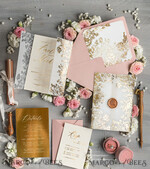 HOCHZEITS EINLADUNGEN Gold / Roségold / Silber / Glitzer Maßgeschneiderte Hochzeitskarten in Blush Pink, Glamour Hochzeitskarten-Set • Goldene Rosa Hochzeitsstationery • Luxus HochzeitsEinladungen9