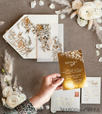 HOCHZEITS EINLADUNGEN Gold / Roségold / Silber / Glitzer Acryl Hochzeitskarten-Set, Glamour Hochzeitskarten, Goldener Glanz Hochzeitskarten-Set, Luxuriöse Goldene Hochzeitskarten9
