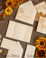 HOCHZEITS EINLADUNGEN Gold / Roségold / Silber / Glitzer Luxuriöse Goldfolien-Hochzeitseinladungen, romantische Sommerhochzeits-Papeterie, elegante goldene Sonnenblumen-Hochzeitseinladungen, glamouröse nude Hochzeitspapeterie.10