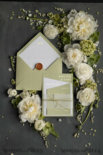 HOCHZEITS EINLADUNGEN Gold / Roségold / Silber / Glitzer Luxus Goldfolien Hochzeitskarten, elegante Salbeigrüne Hochzeitskarten, glamouröse goldene Hochzeits Einladung Suite, geometrische Hochzeitskarten.16