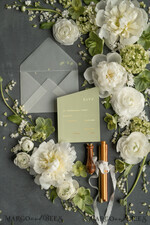 HOCHZEITS EINLADUNGEN Gold / Roségold / Silber / Glitzer Luxus Goldfolien Hochzeitskarten, elegante Salbeigrüne Hochzeitskarten, glamouröse goldene Hochzeits Einladung Suite, geometrische Hochzeitskarten.16
