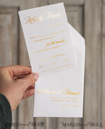 HOCHZEITS EINLADUNGEN Gold / Roségold / Silber / Glitzer Perlenbesetzte maßgeschneiderte elegante reinweiße Gold-Hochzeits-Einladungssuite, perlenbesetzte Hochzeitskarten, luxuriöse Hochzeitsstationery, Seidenband, vellum-beadetes Etui mit Ihrem Monogramm.21