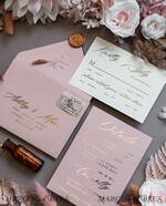 HOCHZEITS EINLADUNGEN Gold / Roségold / Silber / Glitzer Bohemian Blush Pink Hochzeitskarten, Glamour Gold Hochzeitskarten, Luxuriöses maßgeschneidertes Hochzeitsinvitation-Set, Elegante Pergament-Hochzeitskarten5