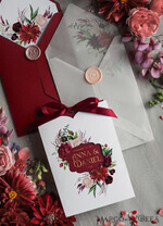 HOCHZEITS EINLADUNGEN Gold / Roségold / Silber / Glitzer Romantische rote Hochzeitskarten mit Schleife, glamouröse florale Hochzeitskarten, indische luxuriöse Goldfolien-Hochzeitseinladungen, maßgeschneiderte burgunderfarbene Pocket-Hochzeitseinladungssuite.8