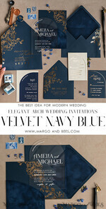 HOCHZEITS EINLADUNGEN Gold / Roségold / Silber / Glitzer Marineblaue Goldbogen-Hochzeitskarten, Plexi-Taschen-Velours-Hochzeitskarten, Dunkelblaue Gold-Hochzeitseinladungen, Elegante Hochzeitskarten33