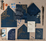 HOCHZEITS EINLADUNGEN Gold / Roségold / Silber / Glitzer Marineblaue Goldbogen-Hochzeitskarten, Plexi-Taschen-Velours-Hochzeitskarten, Dunkelblaue Gold-Hochzeitseinladungen, Elegante Hochzeitskarten33