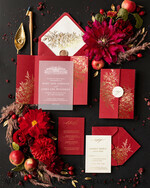 HOCHZEITS EINLADUNGEN Gold / Roségold / Silber / Glitzer Luxus Hochzeitskarten, Elegantes indisches Hochzeitsladen-Set • Gold-Burgunder Hochzeitsladen-Set • Luxus kastanienbraune Hochzeitskarten8