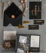 HOCHZEITS EINLADUNGEN Gold / Roségold / Silber / Glitzer Halloween-Mondphasen-Hochzeitseinladungen-Set, schwarze Einladungen, gruselige Halloween-Einladungen, gothische Hochzeitseinladungskarten, Skelett-Hochzeitsset in Schwarz und Gold.31