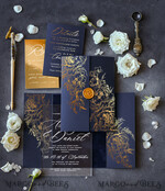 HOCHZEITS EINLADUNGEN Gold / Roségold / Silber / Glitzer Luxus Goldfolie Hochzeitskarten, elegante marineblaue Hochzeitskarten-Suite, glamouröse goldene Hochzeitskarten, maßgeschneiderte Plexi-Acryl-Hochzeitseinladungen.6