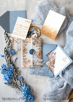 HOCHZEITS EINLADUNGEN Gold / Roségold / Silber / Glitzer Maßgeschneiderte Acryl-Eisblau-Hochzeitseinladung, Glamour staubige blaue Hochzeitseinladungen, moderne goldene Plexi-Hochzeitseinladung Suite, Boho Glam Hochzeitseinladungen mit Wachssiegel.22