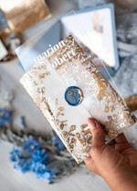 HOCHZEITS EINLADUNGEN Gold / Roségold / Silber / Glitzer Maßgeschneiderte Acryl-Eisblau-Hochzeitseinladung, Glamour staubige blaue Hochzeitseinladungen, moderne goldene Plexi-Hochzeitseinladung Suite, Boho Glam Hochzeitseinladungen mit Wachssiegel.22