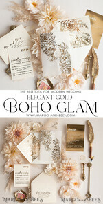 HOCHZEITS EINLADUNGEN Gold / Roségold / Silber / Glitzer Acryl-Hochzeitseinladungssatz, Boho Glam Hochzeitseinladungen, Goldener Glanz Hochzeitseinladungen, Elegante Gold Hochzeitseinladungen29