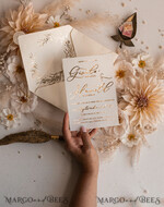 HOCHZEITS EINLADUNGEN Gold / Roségold / Silber / Glitzer Boho Goldene Elfenbein Hochzeitskarten, Vellum Gold Hochzeitskarten, feine Kunst Hochzeits Einladungssuite, maßgeschneiderte Hochzeitsstationery11