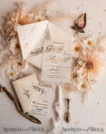 HOCHZEITS EINLADUNGEN Gold / Roségold / Silber / Glitzer Boho Goldene Elfenbein Hochzeitskarten, Vellum Gold Hochzeitskarten, feine Kunst Hochzeits Einladungssuite, maßgeschneiderte Hochzeitsstationery11
