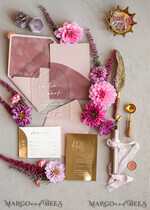 HOCHZEITS EINLADUNGEN Gold / Roségold / Silber / Glitzer Arch Gold Acryl Hochzeitsinvitation Suite, Samtumschlag Blush Pink Hochzeitskarten, Boho Hochzeitskarten12