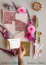 HOCHZEITS EINLADUNGEN Gold / Roségold / Silber / Glitzer Arch Gold Acryl Hochzeitsinvitation Suite, Samtumschlag Blush Pink Hochzeitskarten, Boho Hochzeitskarten12