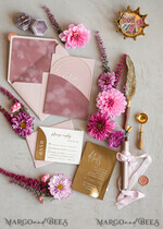 HOCHZEITS EINLADUNGEN Gold / Roségold / Silber / Glitzer Arch Gold Acryl Hochzeitsinvitation Suite, Samtumschlag Blush Pink Hochzeitskarten, Boho Hochzeitskarten12