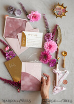 HOCHZEITS EINLADUNGEN Gold / Roségold / Silber / Glitzer Arch Gold Acryl Hochzeitsinvitation Suite, Samtumschlag Blush Pink Hochzeitskarten, Boho Hochzeitskarten12