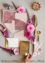 HOCHZEITS EINLADUNGEN Gold / Roségold / Silber / Glitzer Arch Gold Acryl Hochzeitsinvitation Suite, Samtumschlag Blush Pink Hochzeitskarten, Boho Hochzeitskarten12