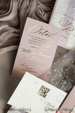 HOCHZEITS EINLADUNGEN Gold / Roségold / Silber / Glitzer Blush Pink Chiffon Schleife mit Perlen maßgeschneiderte elegante Pfingstrose Roségold Hochzeits-Einladung Suite, weiße Perlen goldene Hochzeitskarten, Boho goldene Mappe Hochzeitsstationery, Vellum Etui mit Monogramm.34