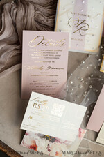 HOCHZEITS EINLADUNGEN Gold / Roségold / Silber / Glitzer Blush Pink Chiffon Schleife mit Perlen maßgeschneiderte elegante Pfingstrose Roségold Hochzeits-Einladung Suite, weiße Perlen goldene Hochzeitskarten, Boho goldene Mappe Hochzeitsstationery, Vellum Etui mit Monogramm.34